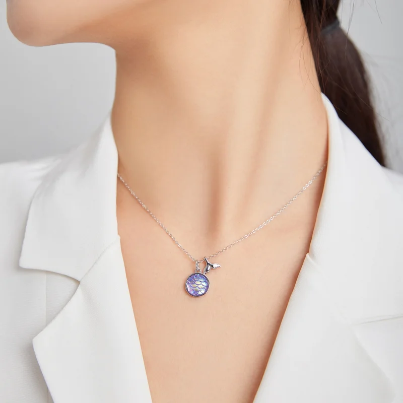 (image for) Pandora Style Silver Fishtail Scale Pendant Necklace - SCN448 - View 6