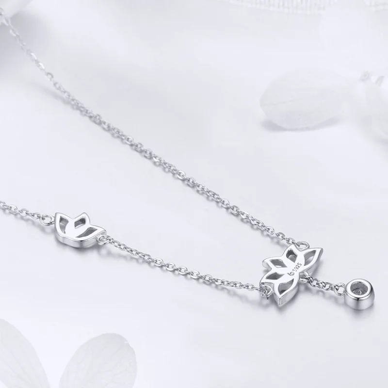 (image for) Pandora Style Silver Fresh Lotus Pendant Necklace - BSN012 - View 2