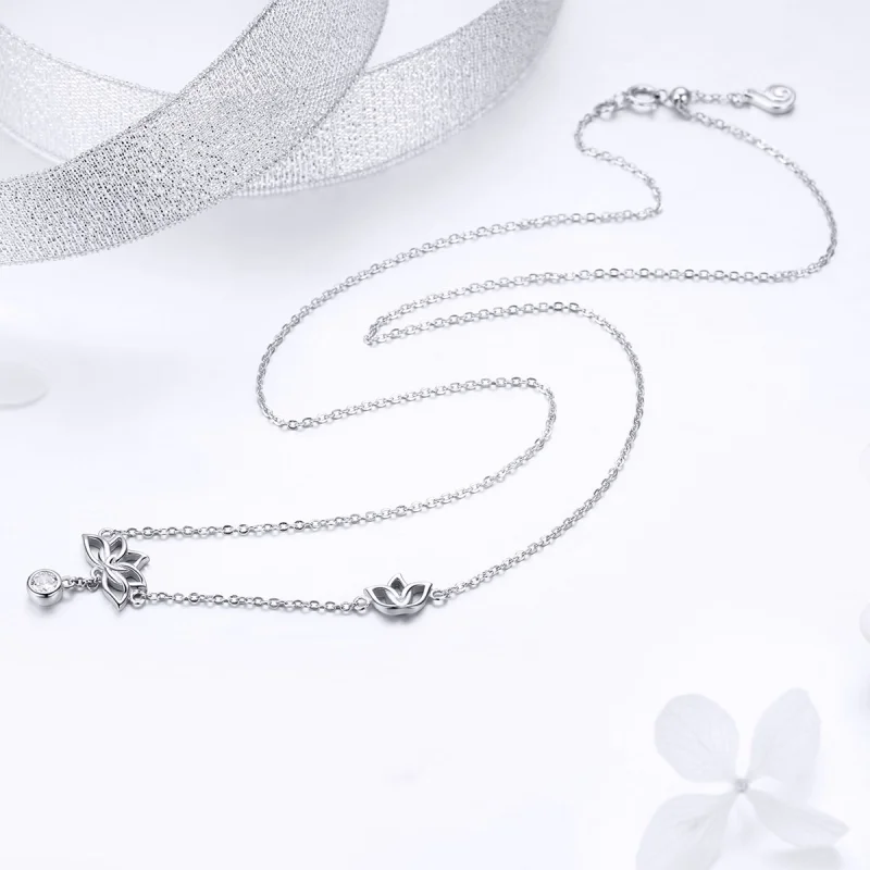 (image for) Pandora Style Silver Fresh Lotus Pendant Necklace - BSN012 - View 3