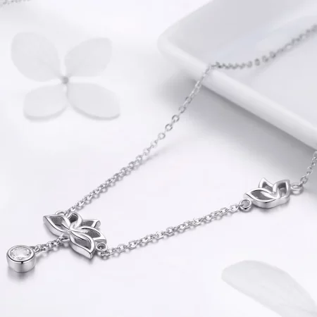 Pandora Style Silver Fresh Lotus Pendant Necklace - BSN012