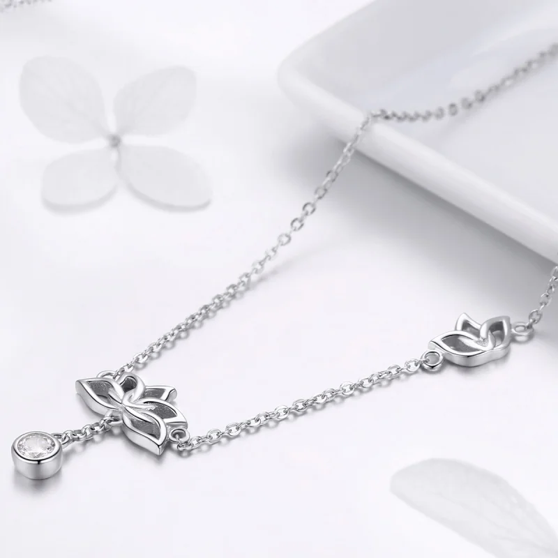 (image for) Pandora Style Silver Fresh Lotus Pendant Necklace - BSN012 - View 5