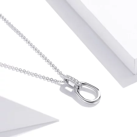 Pandora Style Silver Geometric Pendant Necklace - SCN440