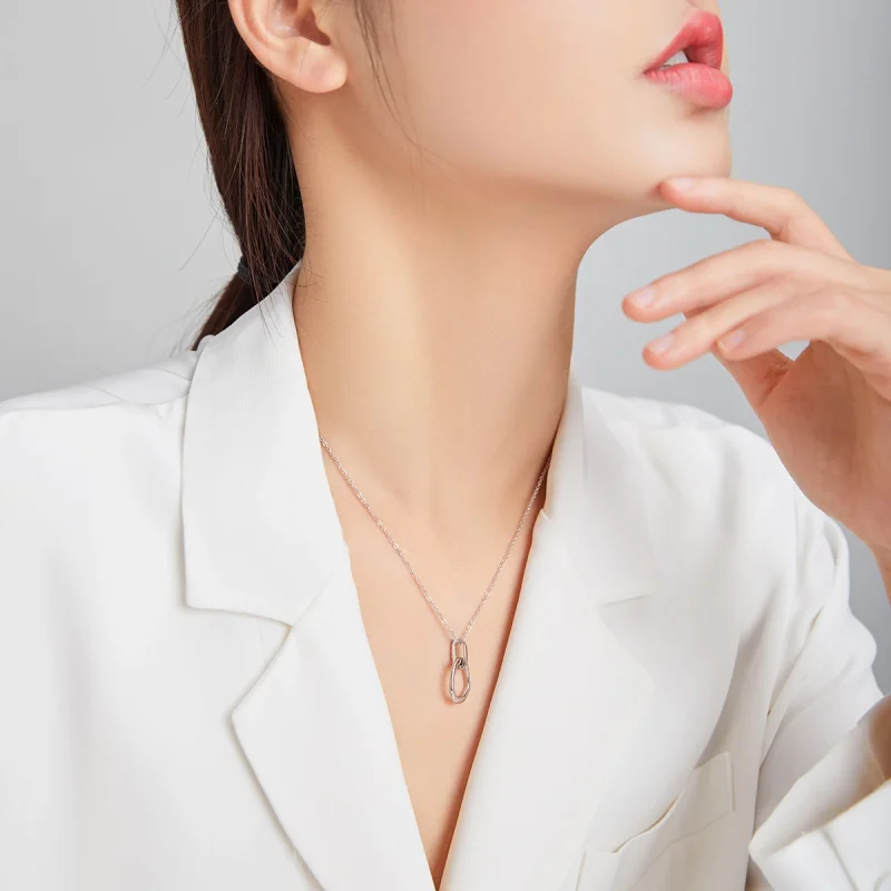 (image for) Pandora Style Silver Geometric Pendant Necklace - SCN440 - View 8