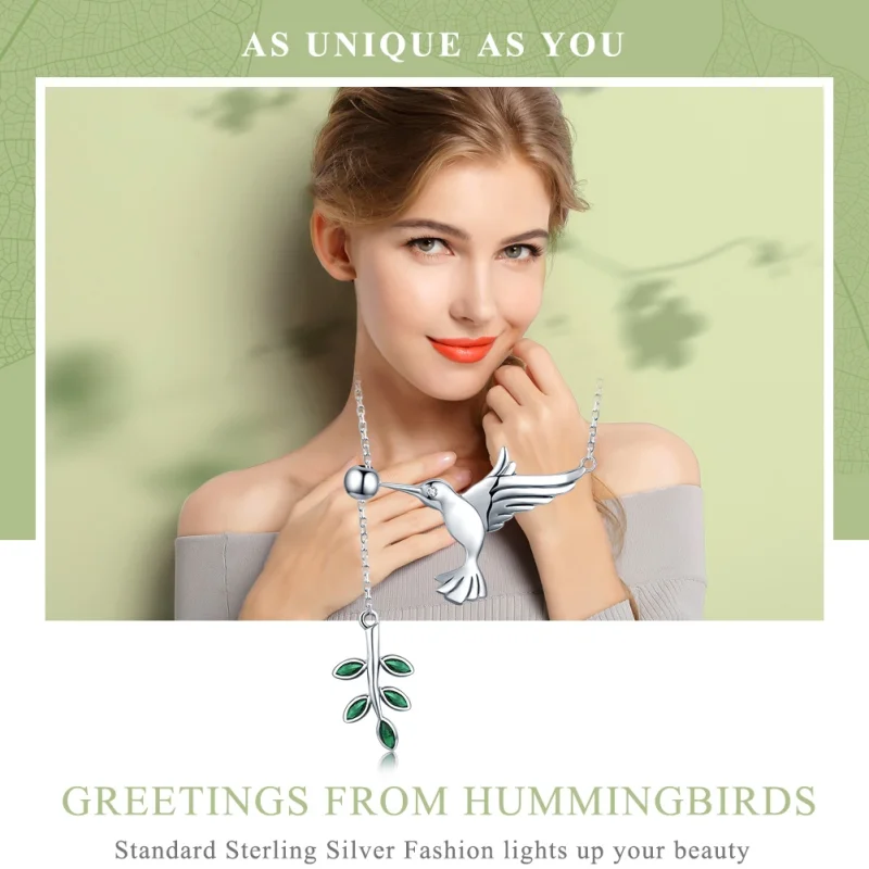 (image for) Pandora Style Silver Greetings From Hummingbirds Necklace - SCN217 - View 2