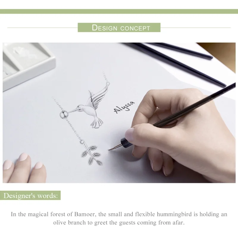 (image for) Pandora Style Silver Greetings From Hummingbirds Necklace - SCN217 - View 3