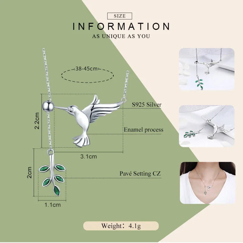 (image for) Pandora Style Silver Greetings From Hummingbirds Necklace - SCN217 - View 4