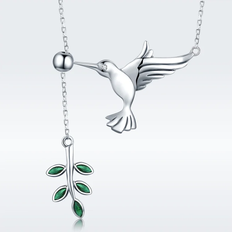 (image for) Pandora Style Silver Greetings From Hummingbirds Necklace - SCN217 - View 8