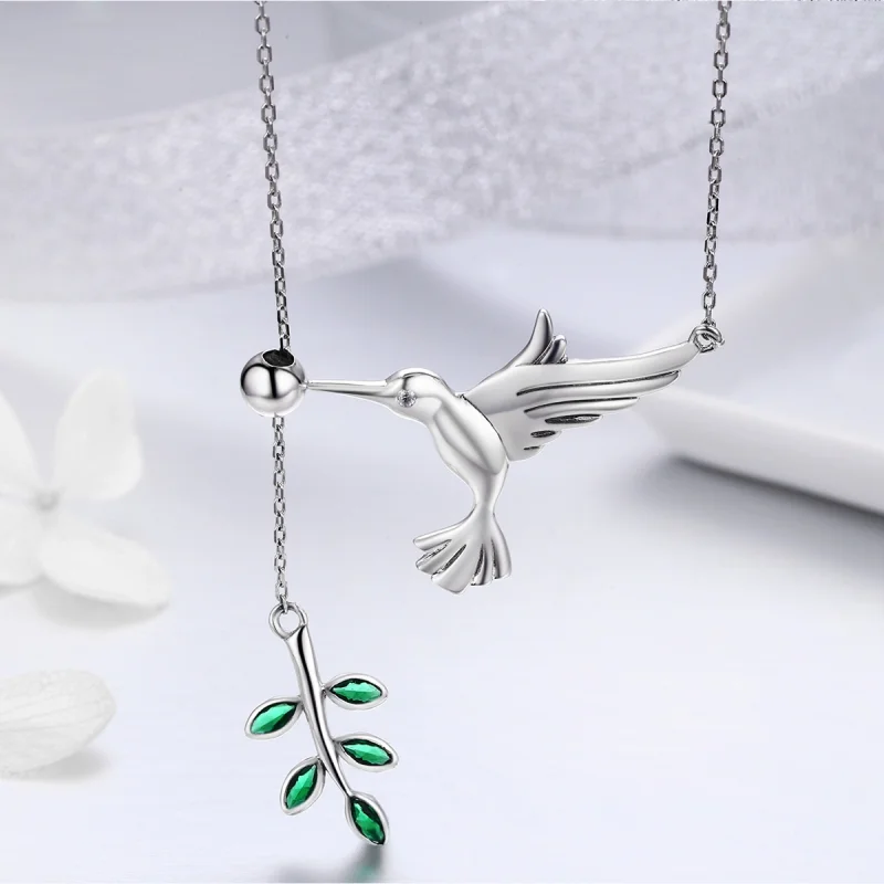 (image for) Pandora Style Silver Greetings From Hummingbirds Necklace - SCN217 - View 10