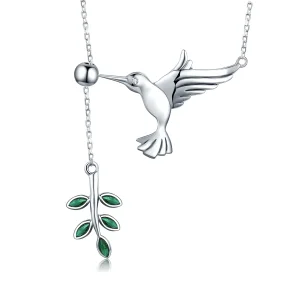 (image for) Pandora Style Silver Greetings From Hummingbirds Necklace - SCN217