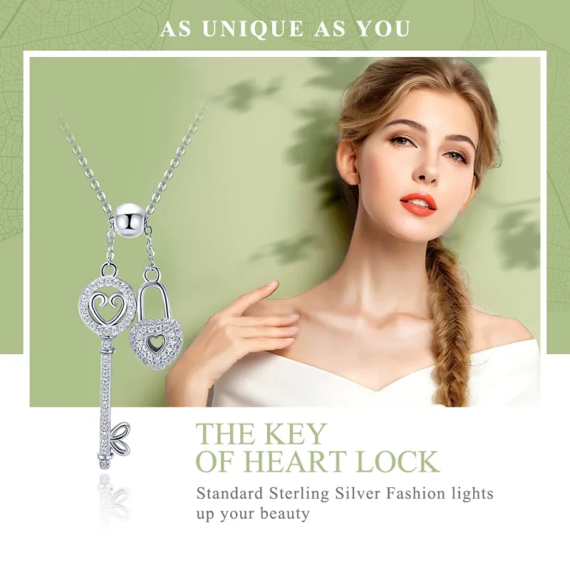 (image for) Pandora Style Silver Key of Heart Lock Necklace - SCN290 - View 2