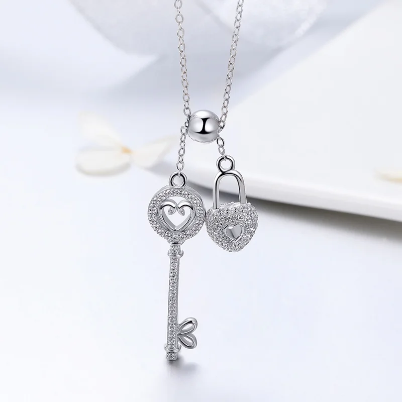 (image for) Pandora Style Silver Key of Heart Lock Necklace - SCN290 - View 4