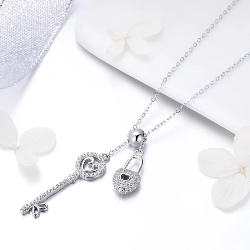 (image for) Pandora Style Silver Key of Heart Lock Necklace - SCN290 - View 5
