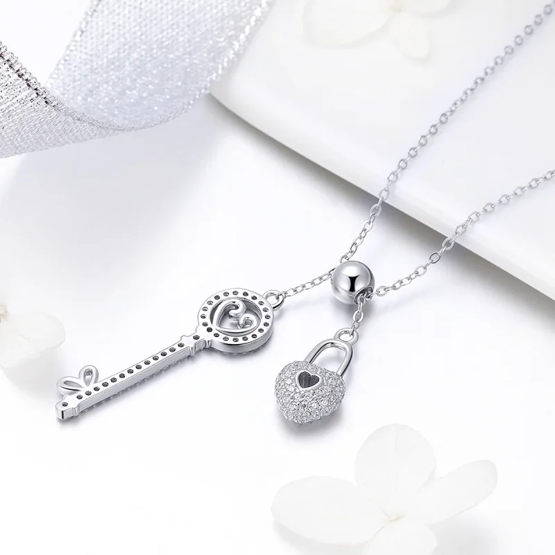 (image for) Pandora Style Silver Key of Heart Lock Necklace - SCN290 - View 6