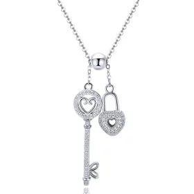 Pandora Style Silver Key of Heart Lock Necklace - SCN290