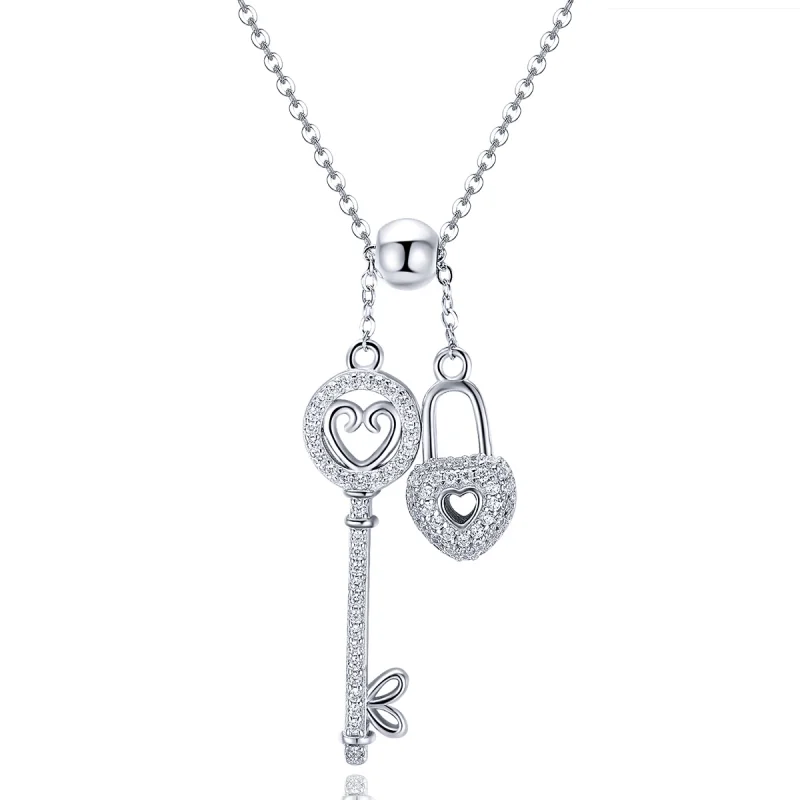 (image for) Pandora Style Silver Key of Heart Lock Necklace - SCN290 - Product Image