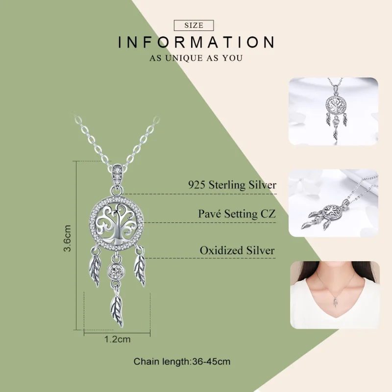 (image for) Pandora Style Silver Life Tree Dreamcatcher Necklace - SCN298 - View 2