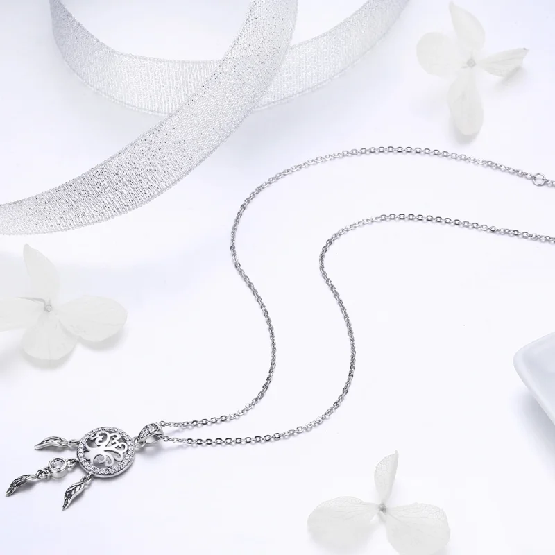 (image for) Pandora Style Silver Life Tree Dreamcatcher Necklace - SCN298 - View 6