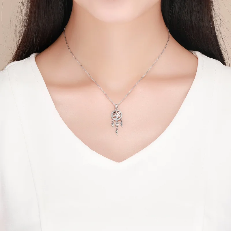 (image for) Pandora Style Silver Life Tree Dreamcatcher Necklace - SCN298 - View 7