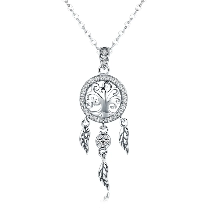 (image for) Pandora Style Silver Life Tree Dreamcatcher Necklace - SCN298 - Product Image
