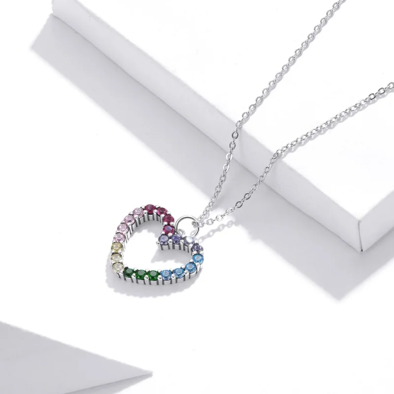 (image for) Pandora Style Silver Love of Rainbow Pendant Necklace - SCN449 - View 4