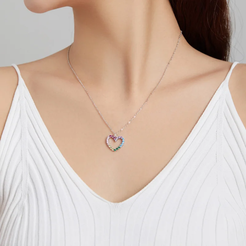 (image for) Pandora Style Silver Love of Rainbow Pendant Necklace - SCN449 - View 8