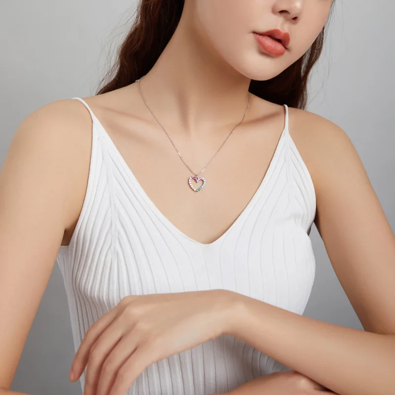 (image for) Pandora Style Silver Love of Rainbow Pendant Necklace - SCN449 - View 9