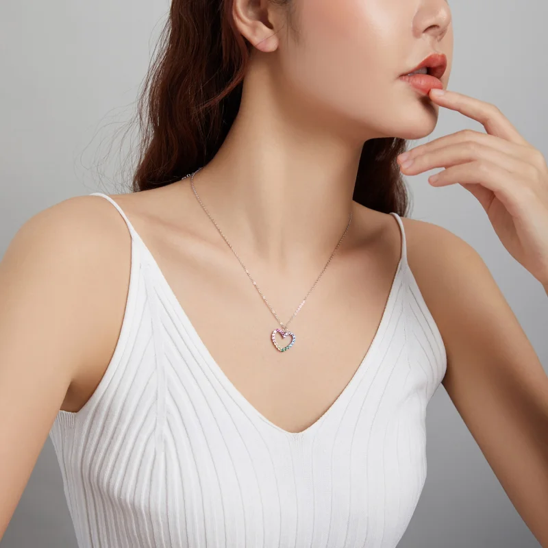 (image for) Pandora Style Silver Love of Rainbow Pendant Necklace - SCN449 - View 10