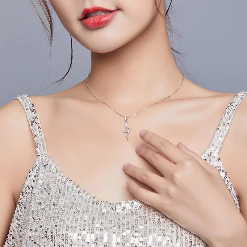 (image for) Pandora Style Silver Lovely Snake Pendant Necklace - SCN409 - View 8