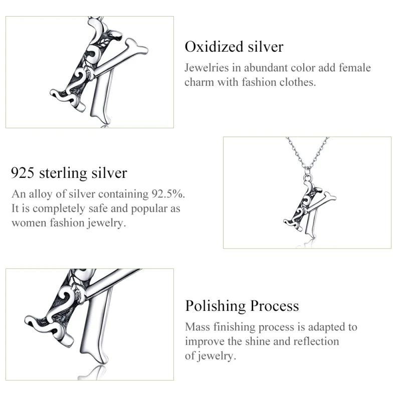 (image for) Pandora Style Silver Lucky Letter K Necklace - SCN403 - View 4