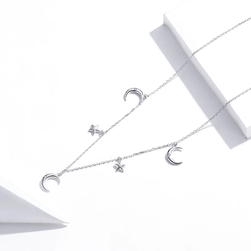 (image for) Pandora Style Silver Moon And Star Pendant Necklace - SCN411 - View 3