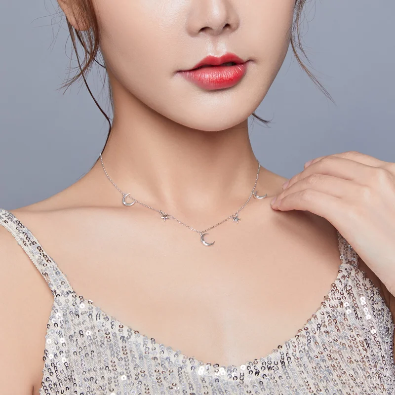 (image for) Pandora Style Silver Moon And Star Pendant Necklace - SCN411 - View 7