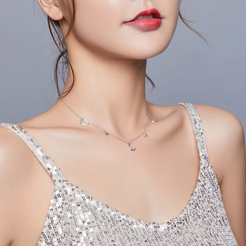 (image for) Pandora Style Silver Moon And Star Pendant Necklace - SCN411 - View 8