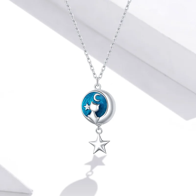 (image for) Pandora Style Silver Moon & Cat Pendant Necklace - SCN422 - View 5