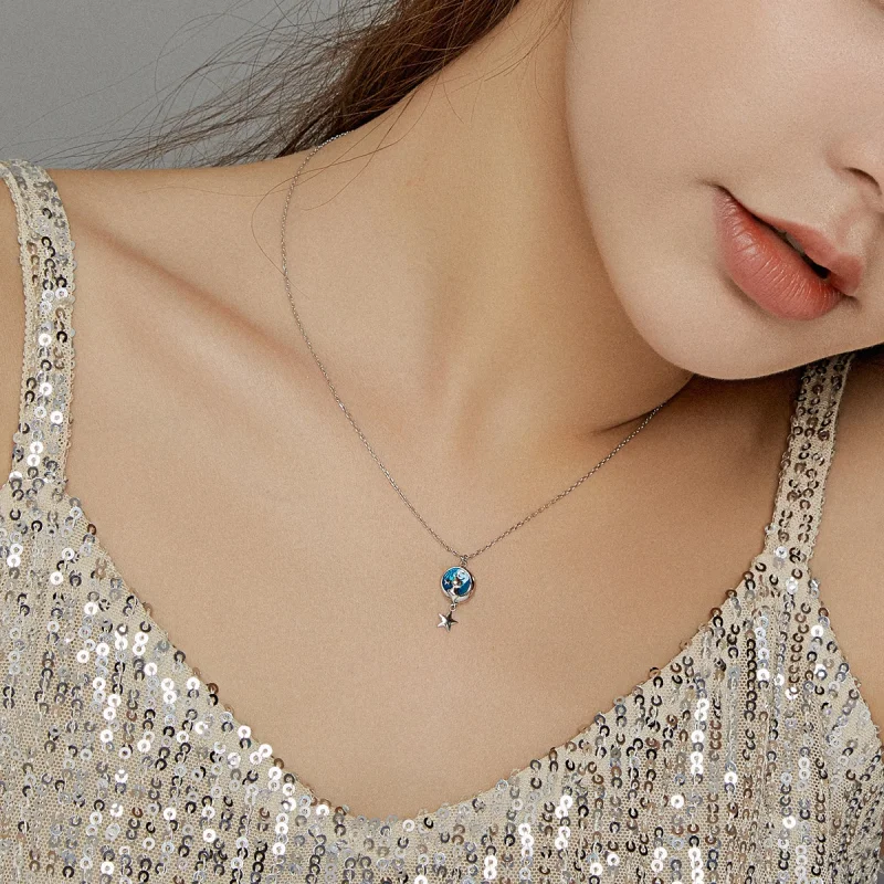 (image for) Pandora Style Silver Moon & Cat Pendant Necklace - SCN422 - View 6