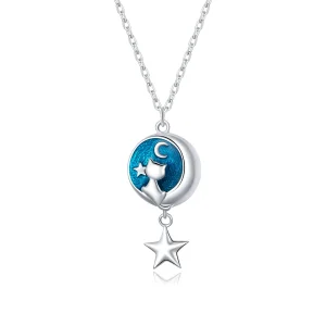 (image for) Pandora Style Silver Moon & Cat Pendant Necklace - SCN422