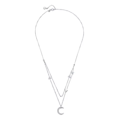 Pandora Style Silver Moon & Stars Pendant Necklace - BSN038