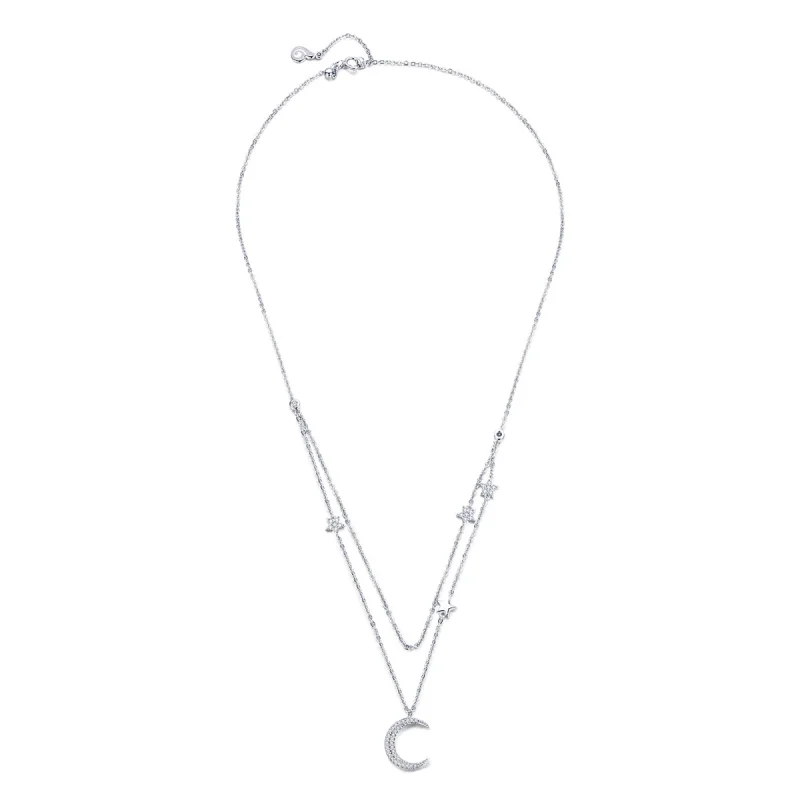 (image for) Pandora Style Silver Moon & Stars Pendant Necklace - BSN038 - Product Image