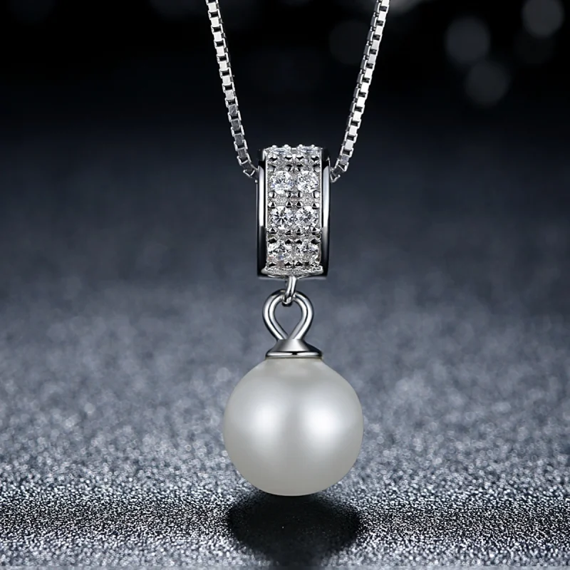 (image for) Pandora Style Silver Necklace with Pearl - SCN030 - View 3
