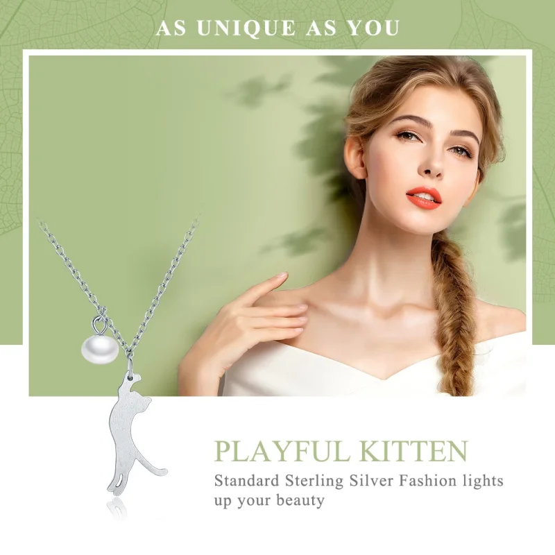 (image for) Pandora Style Silver Playful Kitten Necklace - SCN175 - View 3