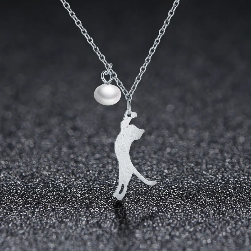 (image for) Pandora Style Silver Playful Kitten Necklace - SCN175 - View 4