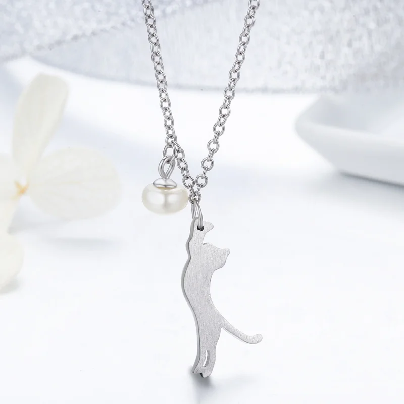 (image for) Pandora Style Silver Playful Kitten Necklace - SCN175 - View 5