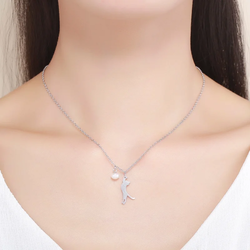 (image for) Pandora Style Silver Playful Kitten Necklace - SCN175 - View 9