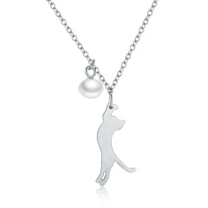 (image for) Pandora Style Silver Playful Kitten Necklace - SCN175