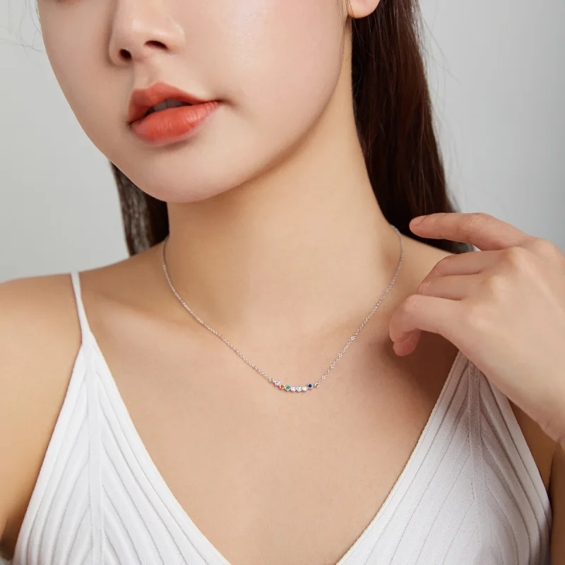 (image for) Pandora Style Silver Rainbow Pendant Necklace - SCN451 - View 7