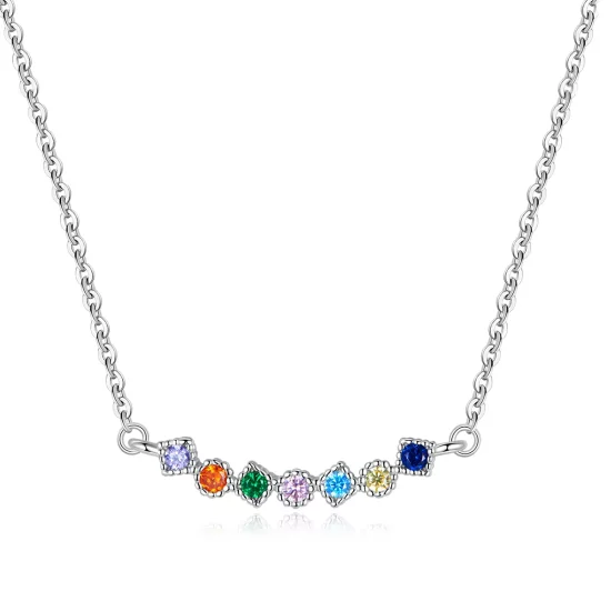 Pandora Style Silver Rainbow Pendant Necklace - SCN451
