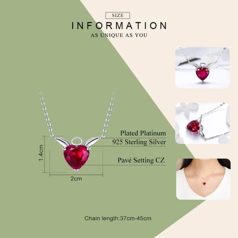 (image for) Pandora Style Silver Red Angel Heart Necklace - SCN285 - View 2