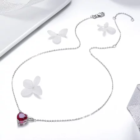 Pandora Style Silver Red Angel Heart Necklace - SCN285