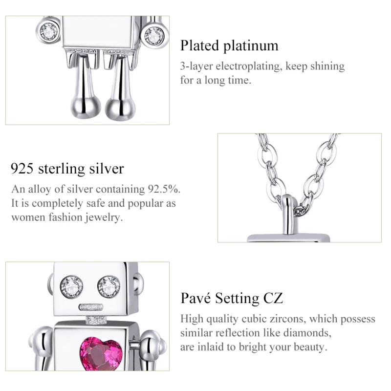 (image for) Pandora Style Silver Robot of Love Necklace - SCN388 - View 4