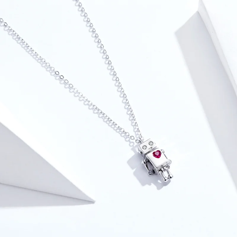 (image for) Pandora Style Silver Robot of Love Necklace - SCN388 - View 6