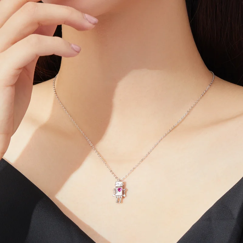 (image for) Pandora Style Silver Robot of Love Necklace - SCN388 - View 7